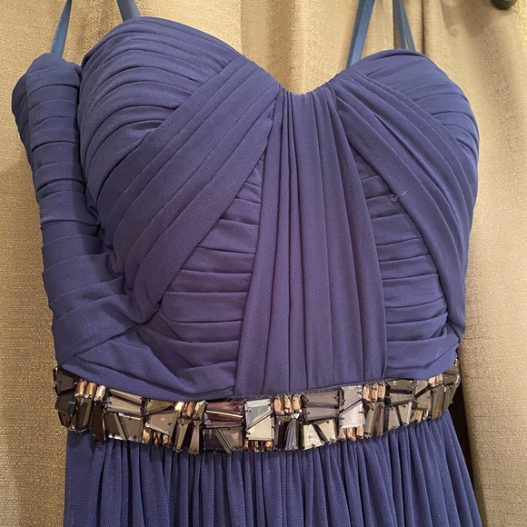 La Femme Strapless Prom Dress with Gem Detailing in Navy Size 0 - Picture 2 of 6